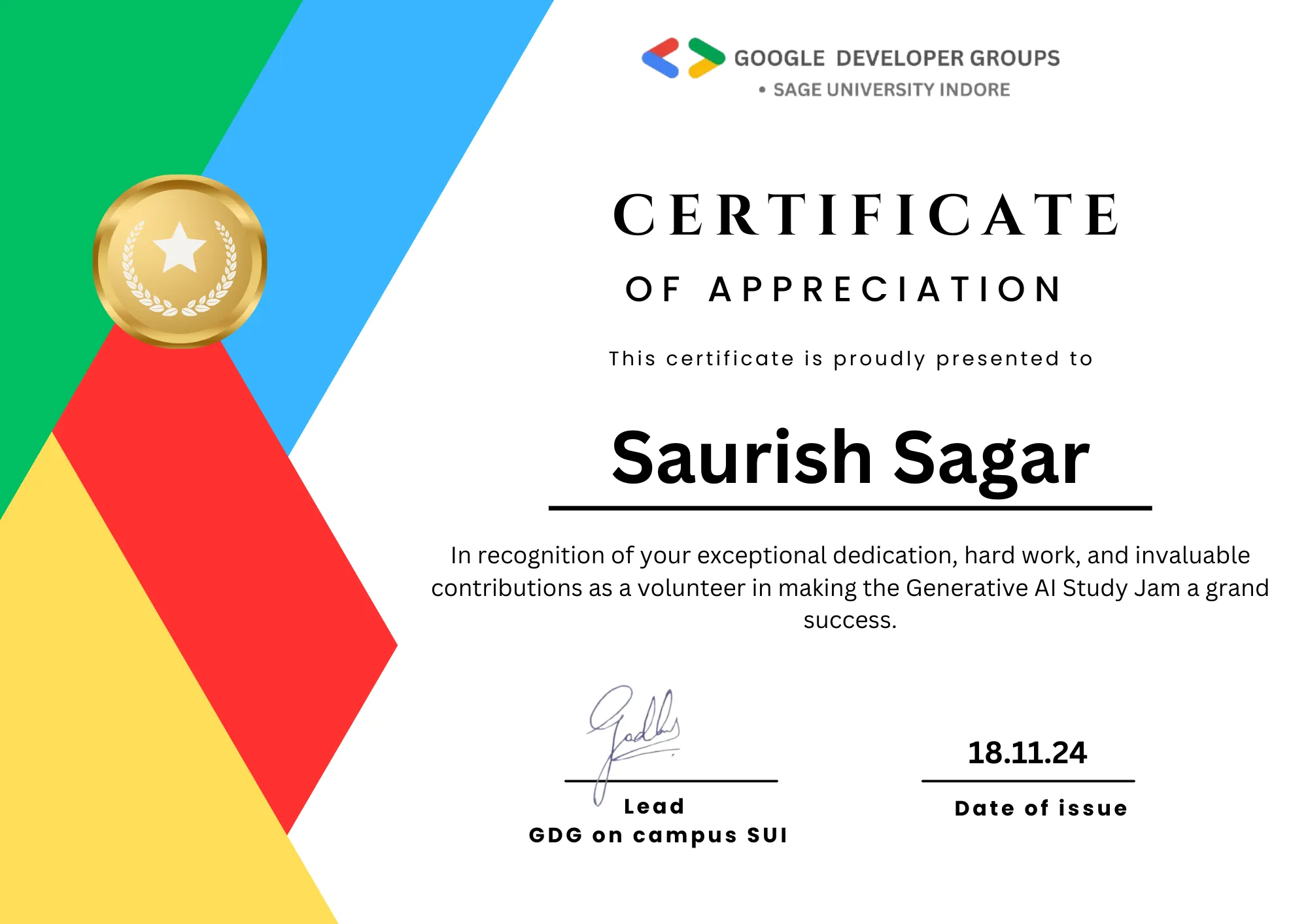 Google Gen AI Study Jam'24 Certificate