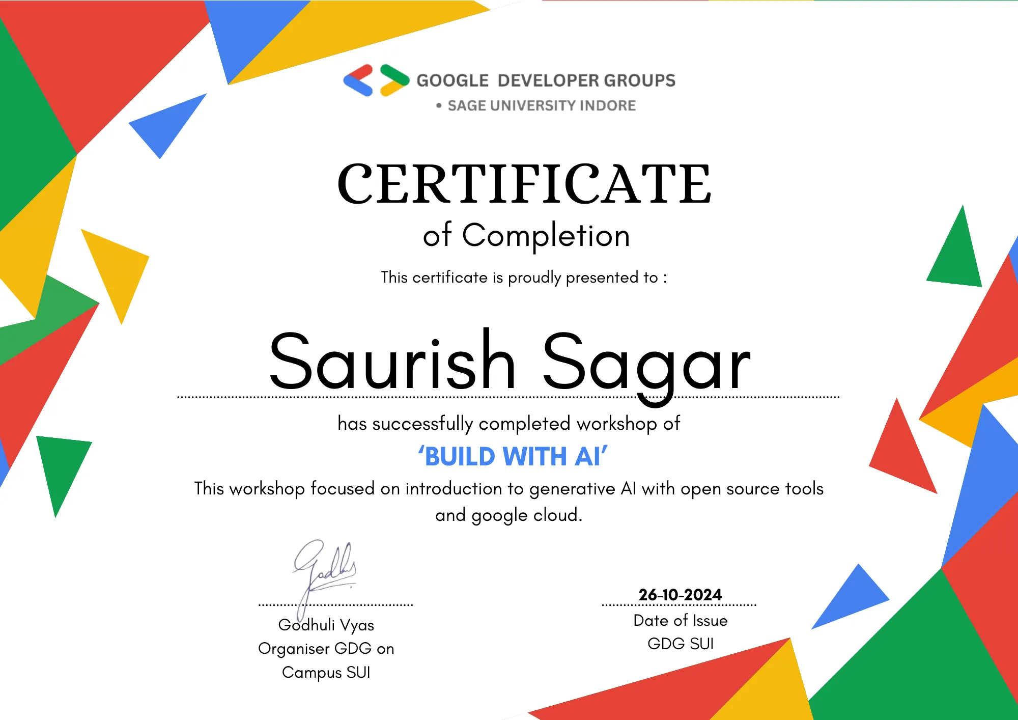 GDG Build with AI Certificate