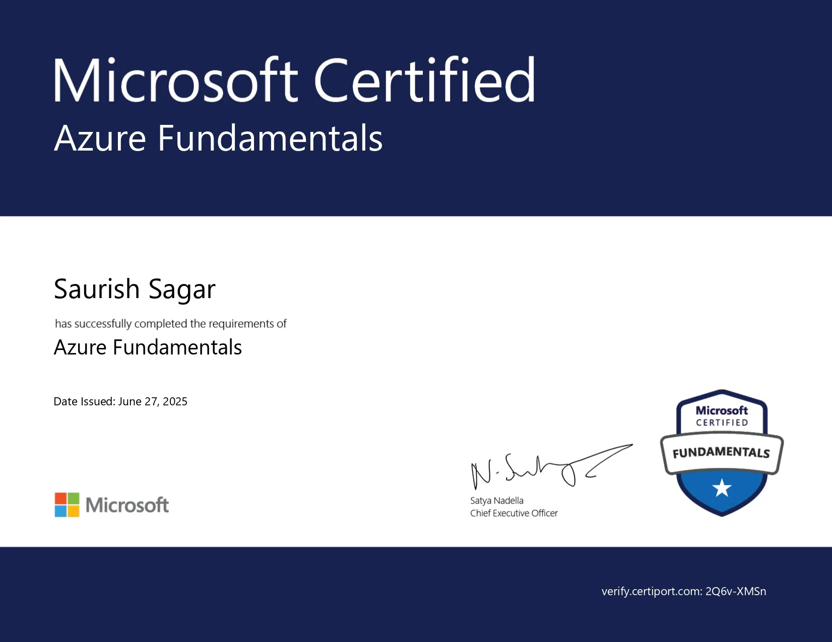Azure Fundamentals Certificate