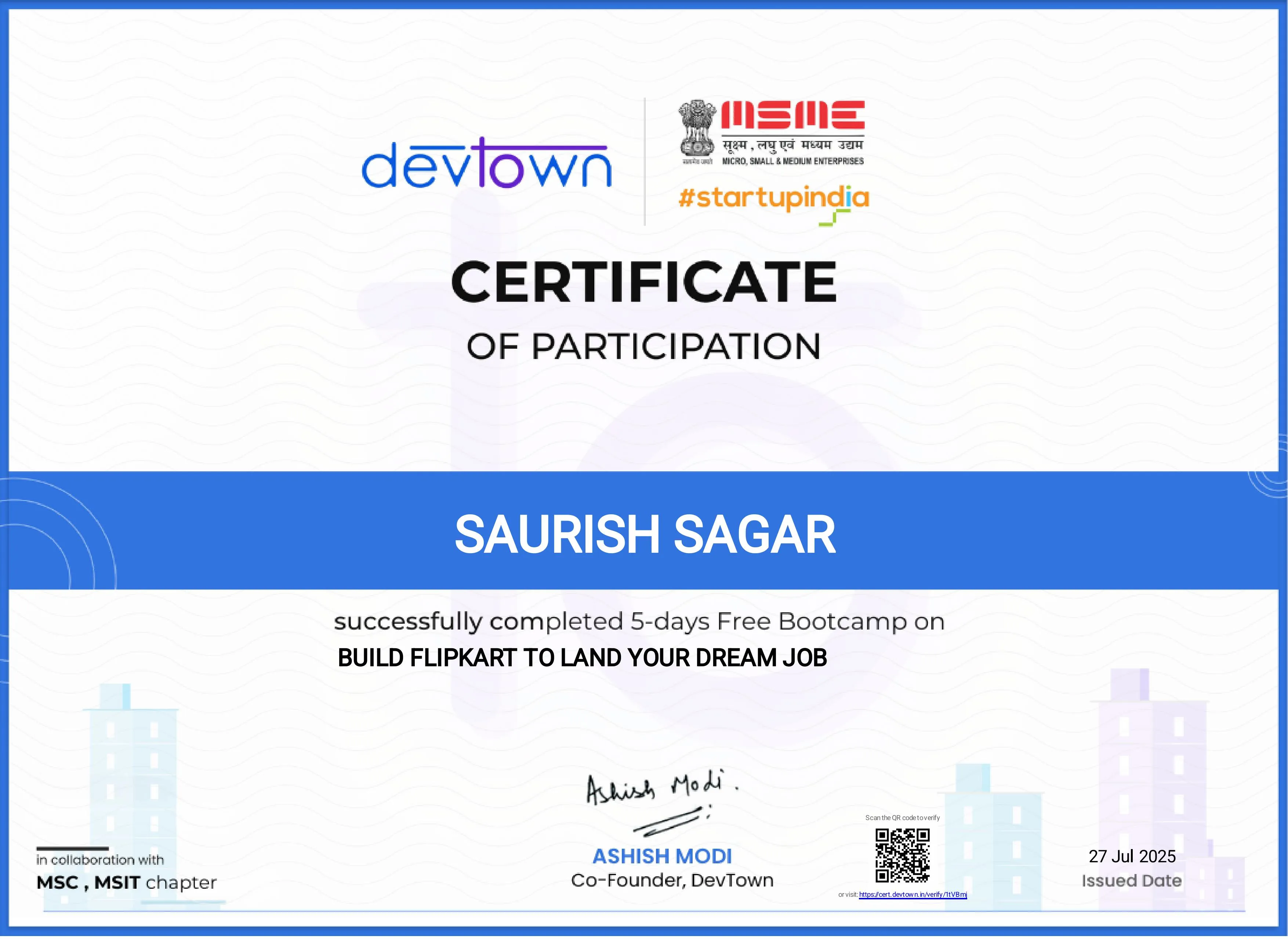 Devtown Certificate