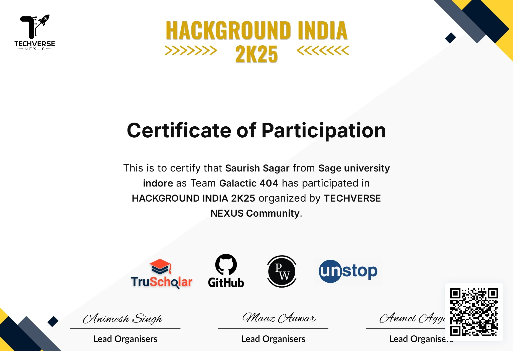 Hackground India Certificate